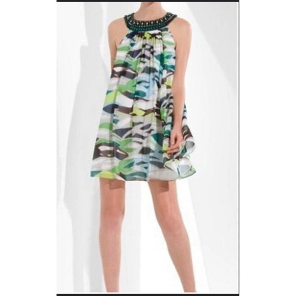 BCBGMAXAZRIA Halter Dress Beaded Neckline‎ Sleeveless Party Dress Size 12 - Picture 1 of 7